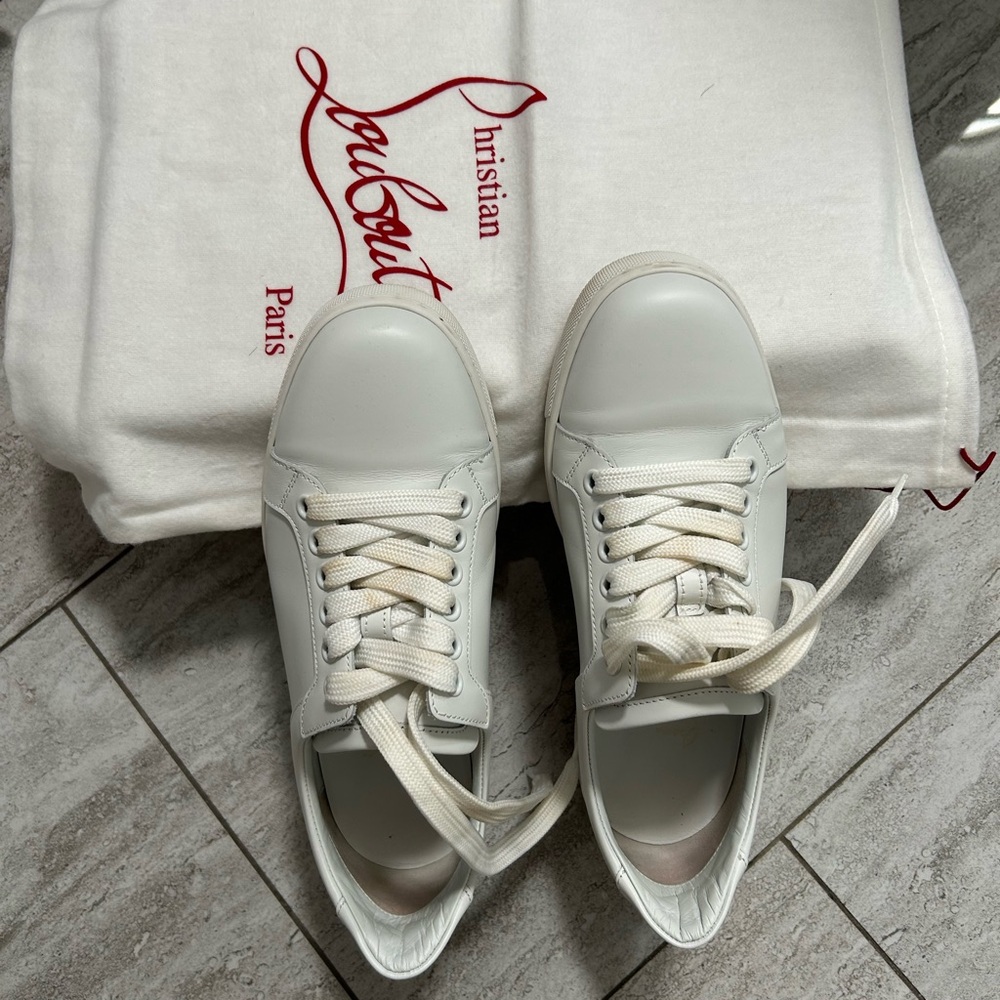 Christian Louboutin White Low-Top Script Sneakers - Picture 7 of 8